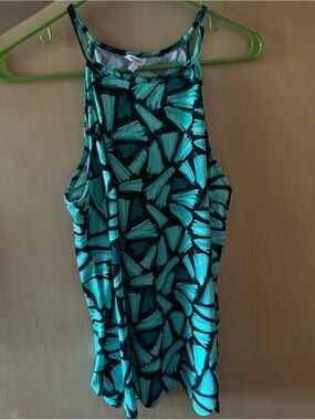 Candie's Teal and Black Abstract Halter Tank Top